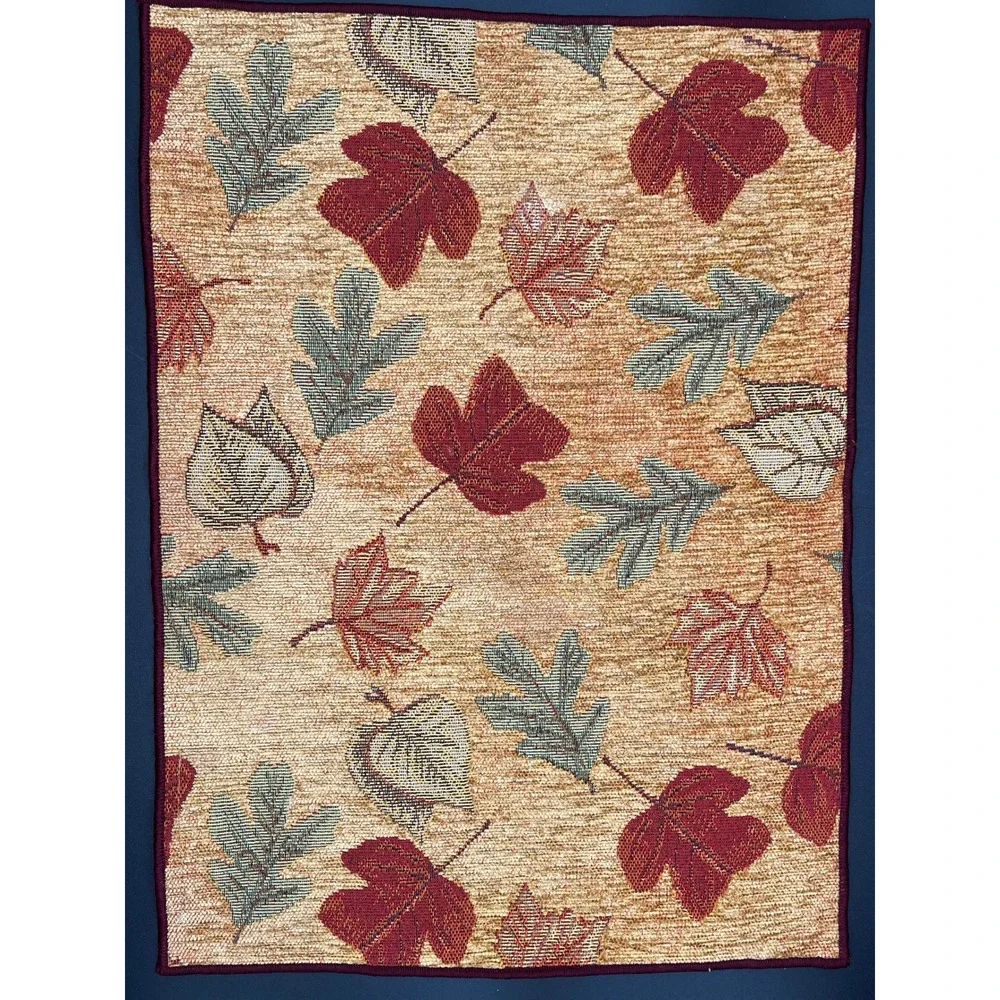 Set of 4 Autumn Leaves Woven Tapestry Placemats Burgundy Sage Tan Decor 17